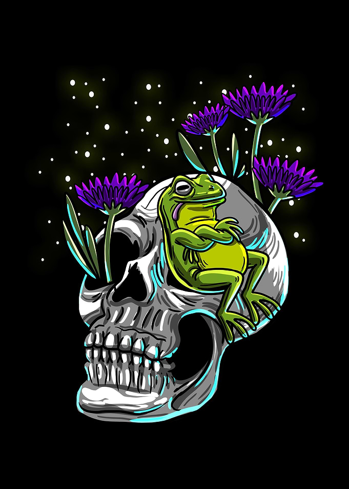 Skull Frog Purple Daisy
