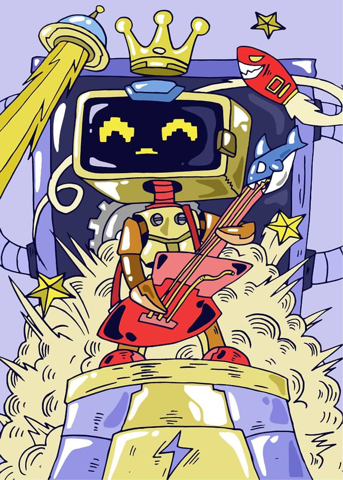 Robot playing Guitar Music