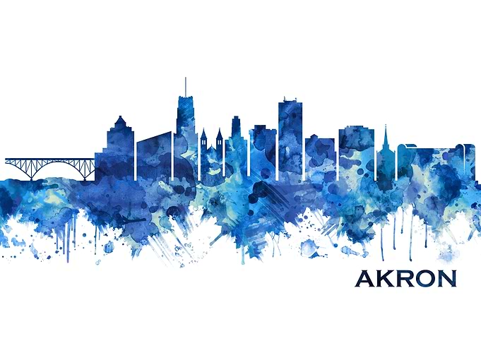 Akron Ohio Skyline Blue