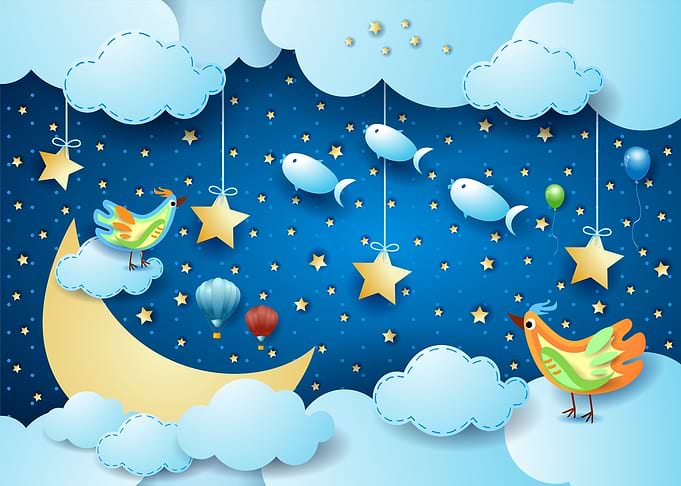 Crescent moon and clouds