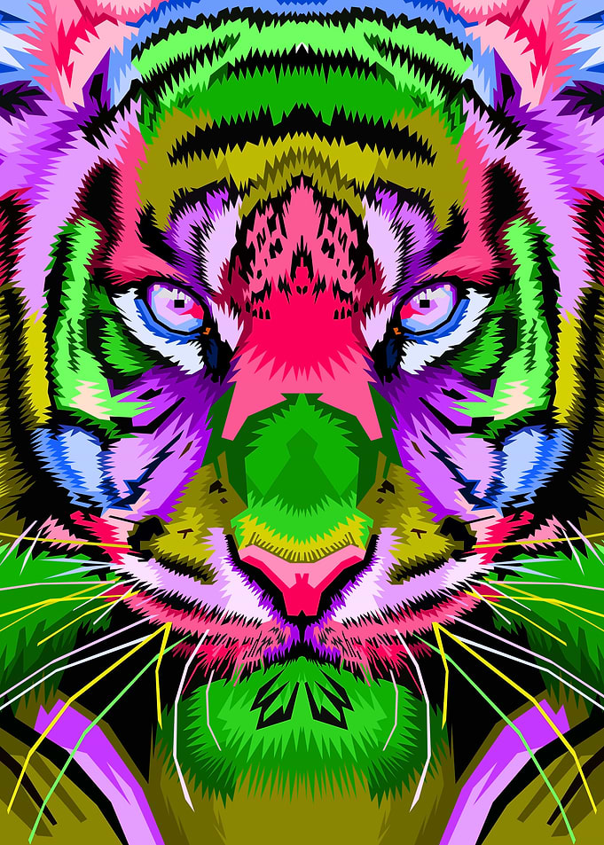 colorful tiger faces in po