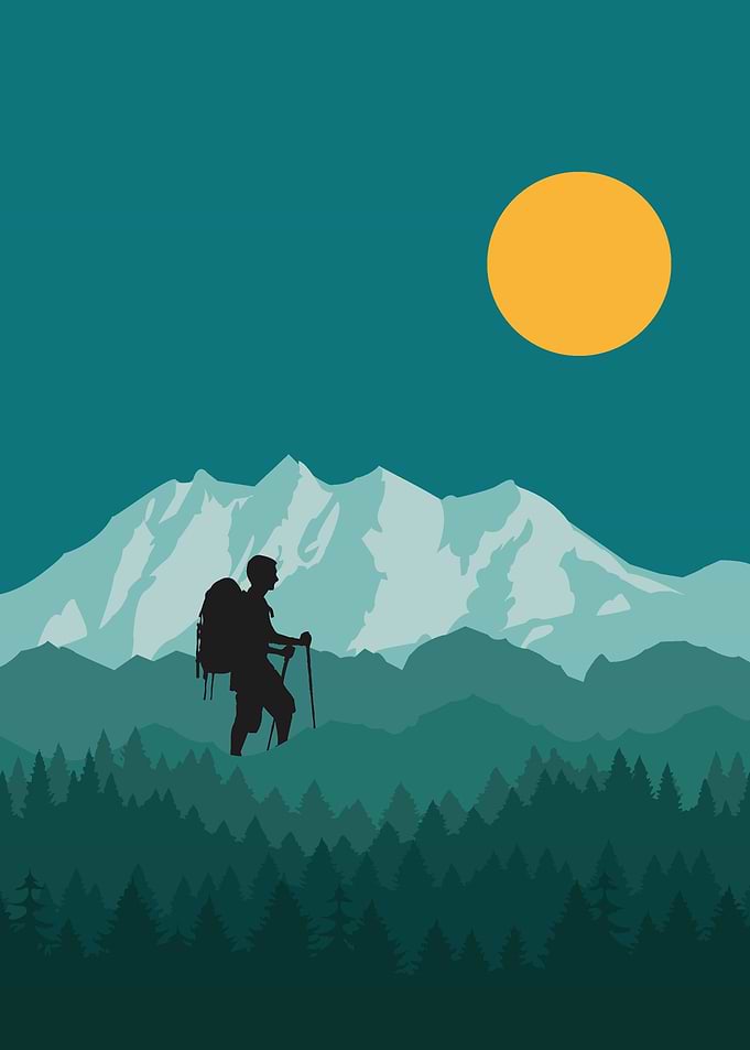 Hiker Hiking In Mountain