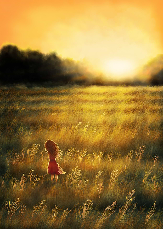 The little girl at sunset