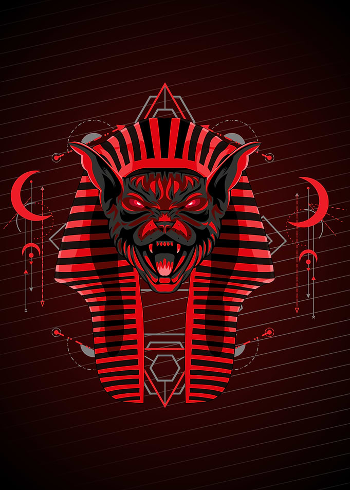 RED ANGRY GEOMETRIC SPINX