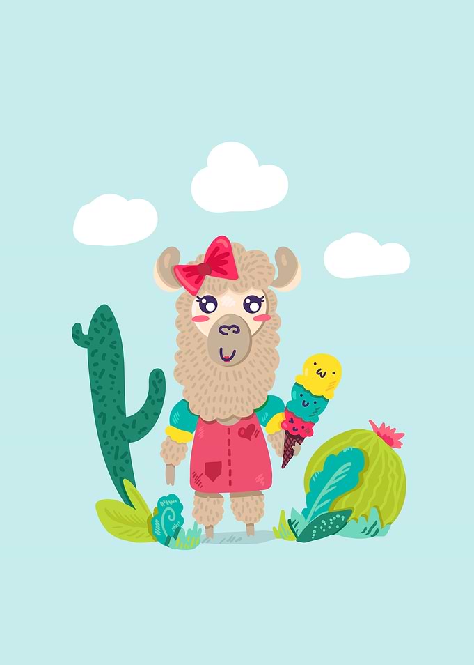 Funny Girl Llama Cartoon