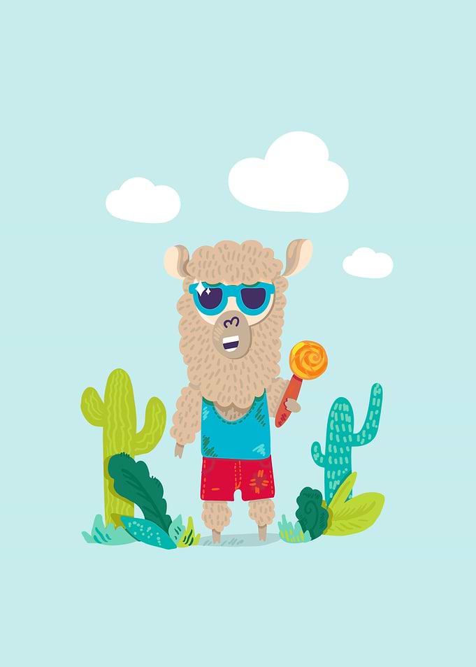 Funny Boy Llama Cartoon