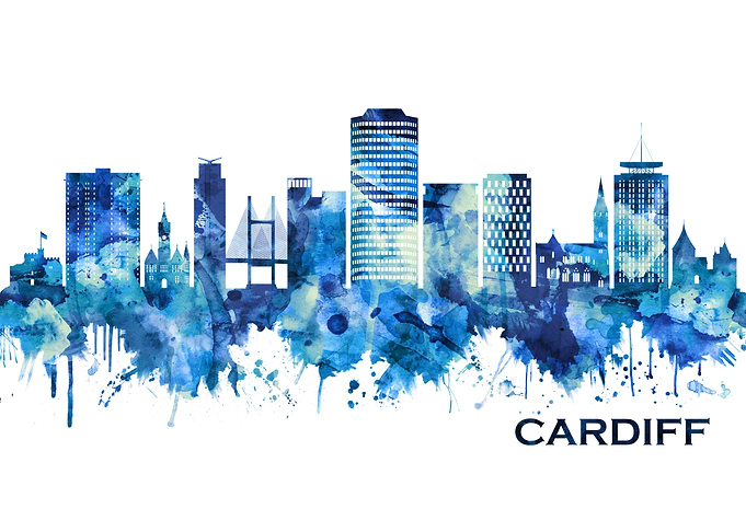 Cardiff Wales Skyline Blue