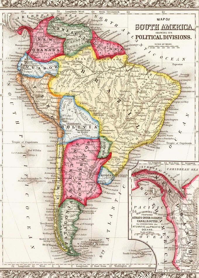south america old map