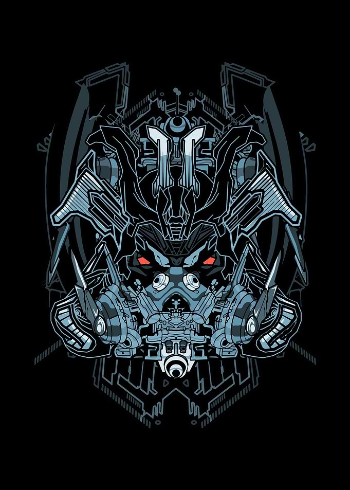 Grey Robotic Samurai Head