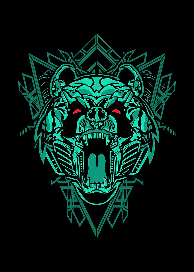 Neon Robotic Panda Head