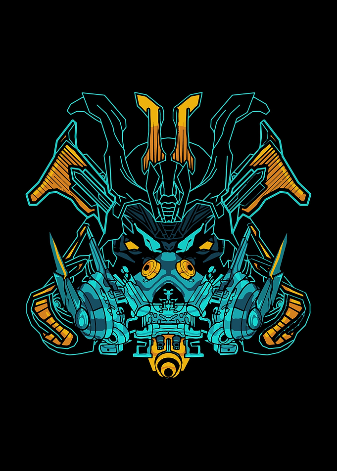 Blue Robotic Samurai Head