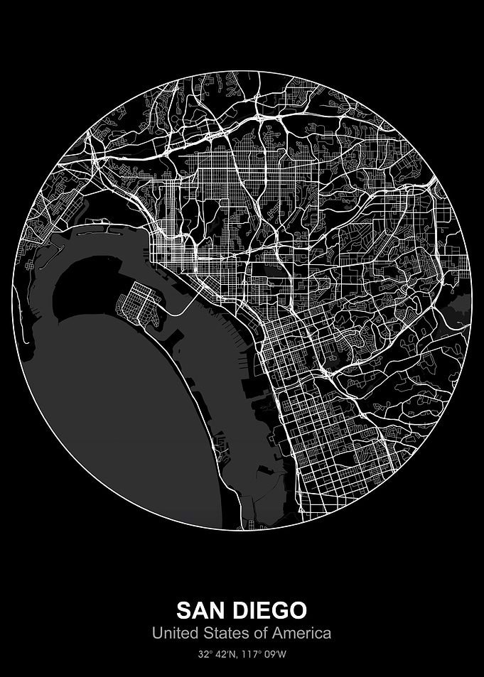 san diego circle map black