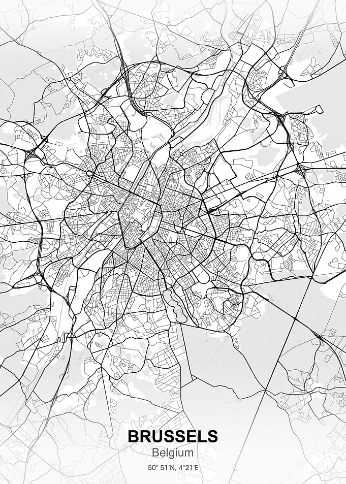 brussels city map white