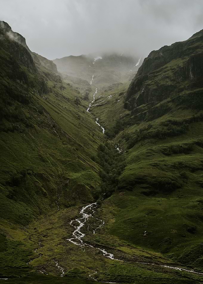 Green mountain with river