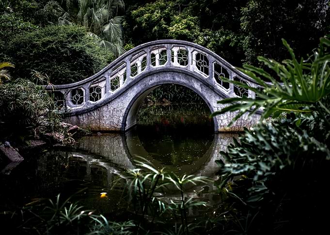 Bridge reflecting in Pond