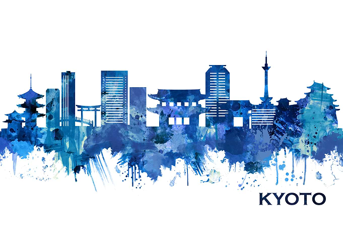 Kyoto Japan Skyline Blue