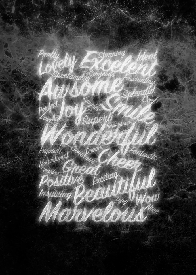 Grey positive word cloud