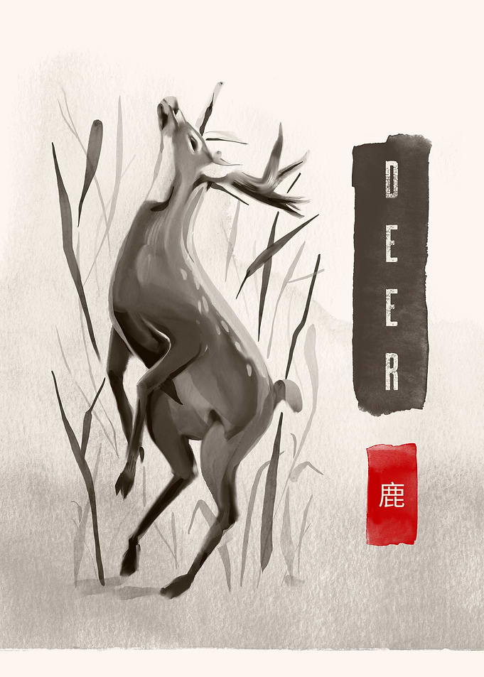 Deer sumie style japanese