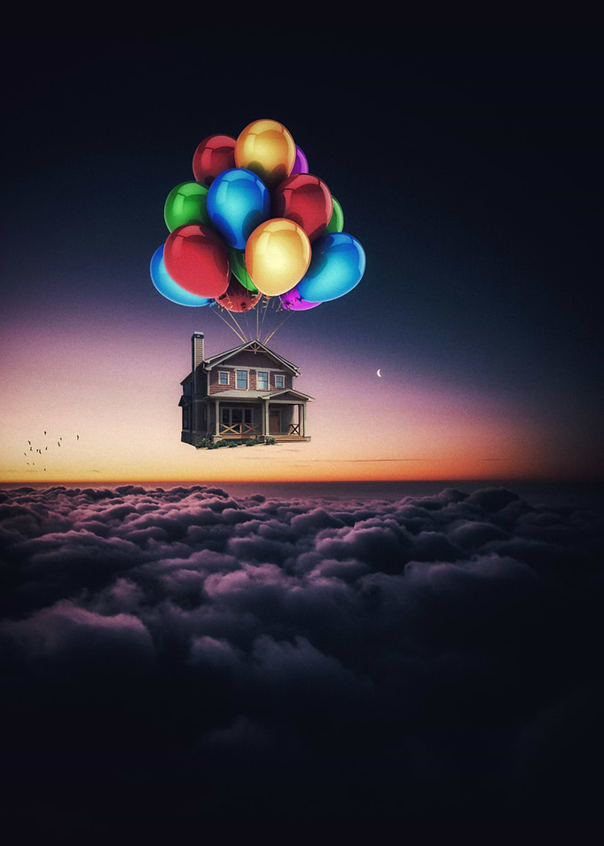 House flying with Balloons