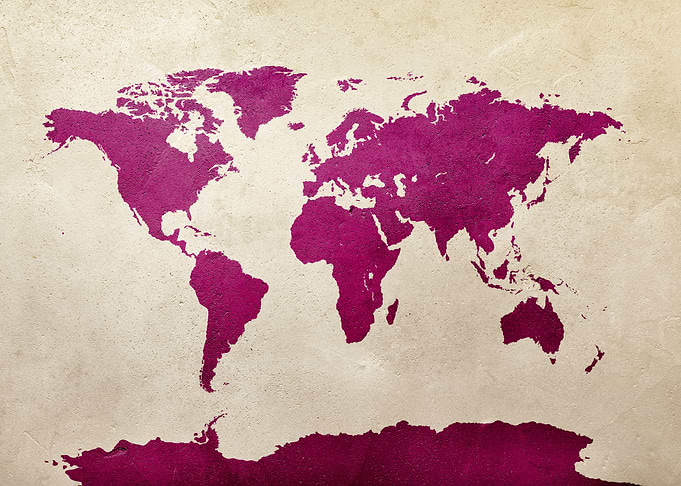 World Map Hot Pink