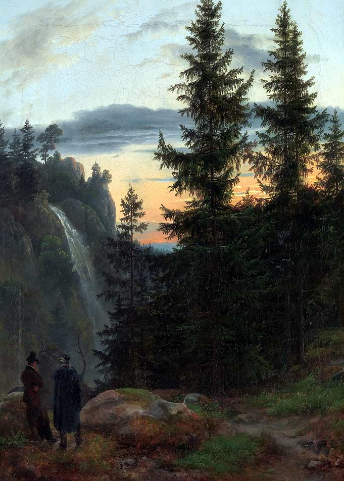 Two Men Before a Waterfall