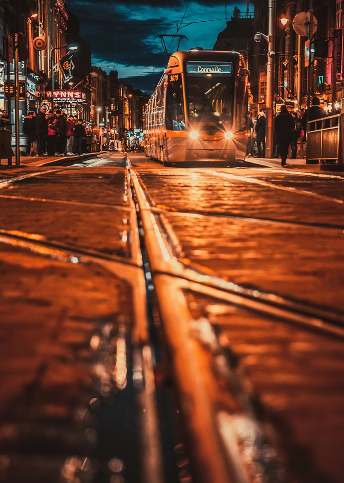 Irish tramway at night