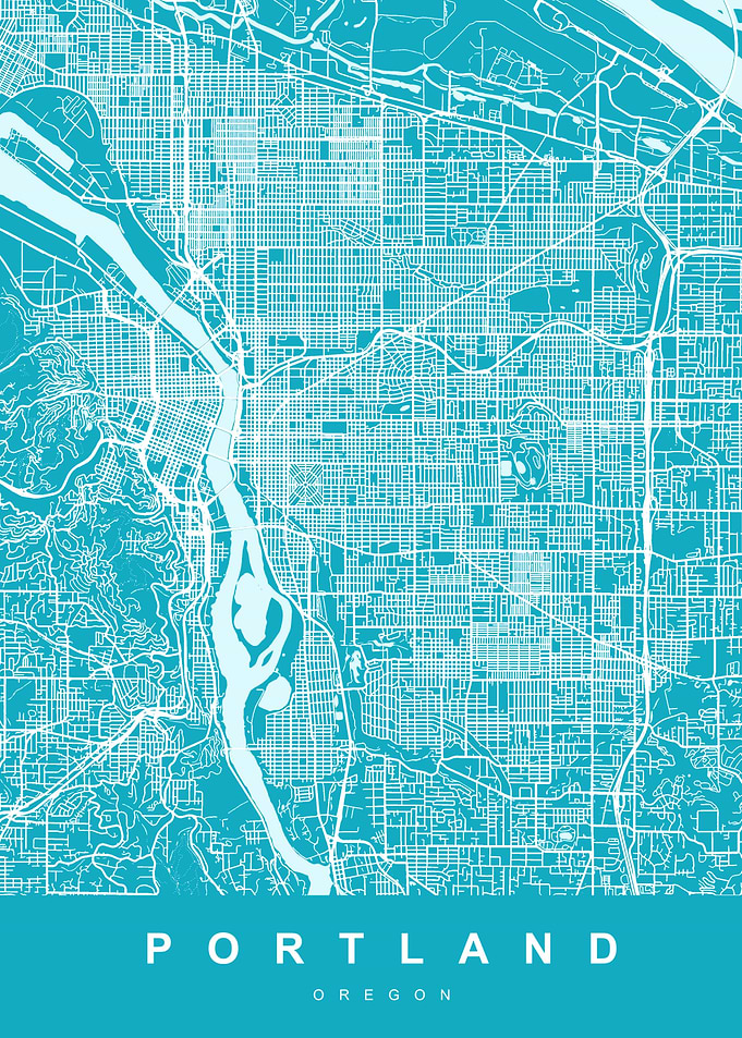 Portland Map Oregon Blue