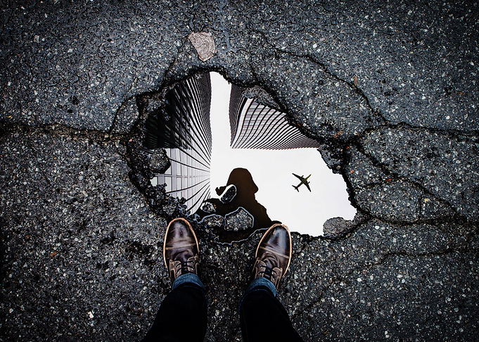 puddles on potholes