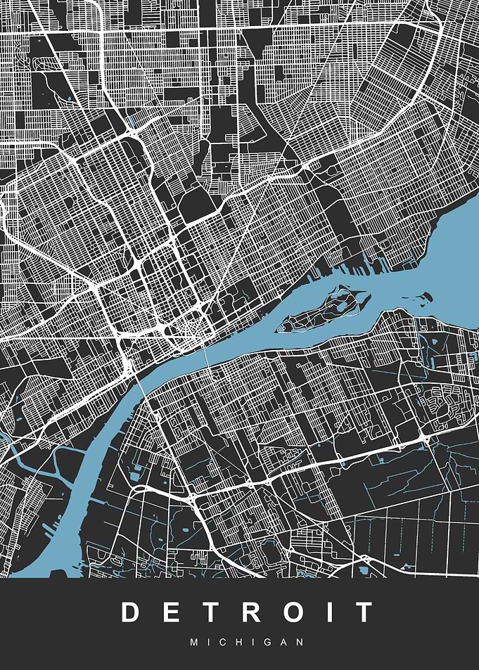 Map Detroit Michigan Black