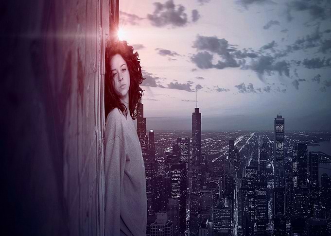 city skyline woman