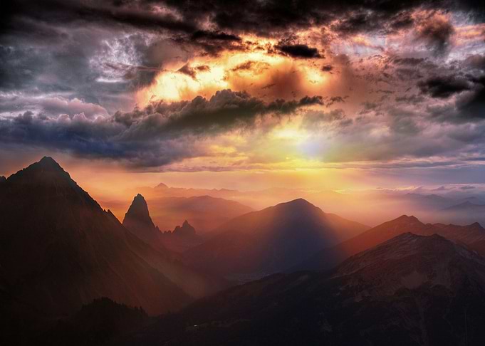 Landscape mountain sun