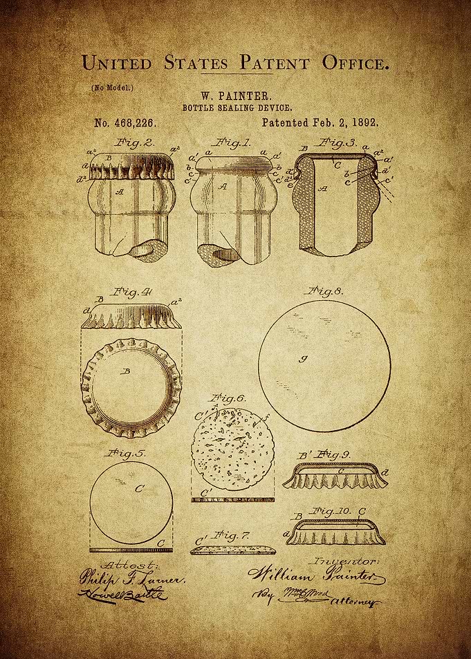 Bottle Cap Patent Print