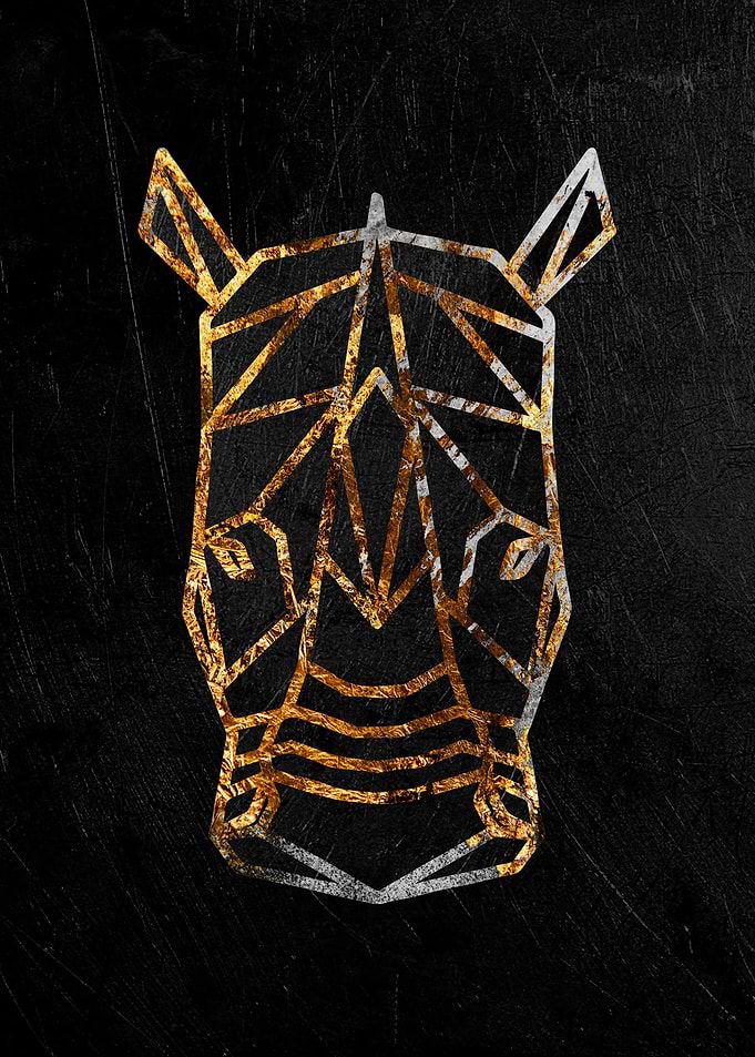 golden rhinoceros head