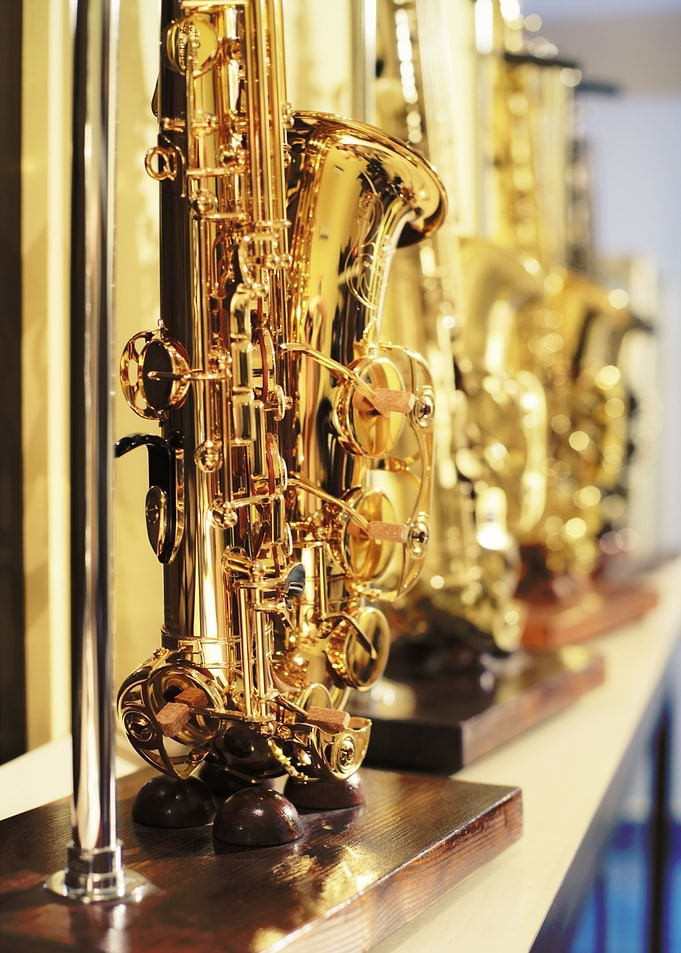 Saxophone shiny on shelf