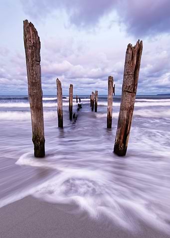 Wooden poles on the beach