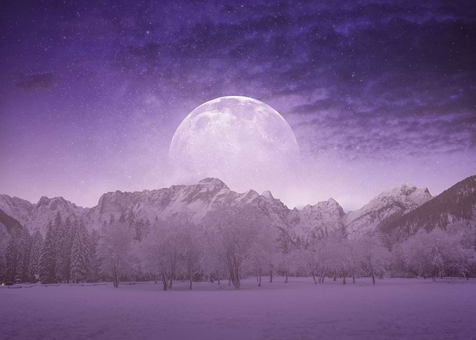 snowy moonset