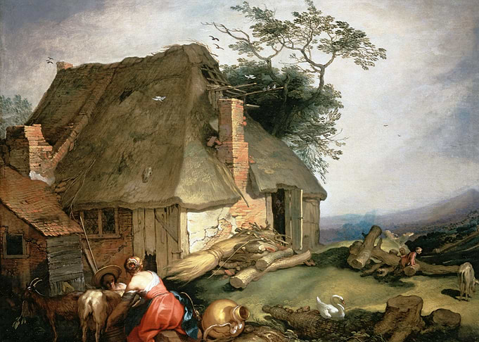 A cottage with peasants mi