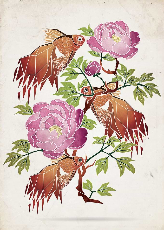 goldfish and peonies