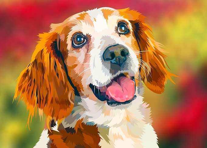 Happy dog in flowerfield