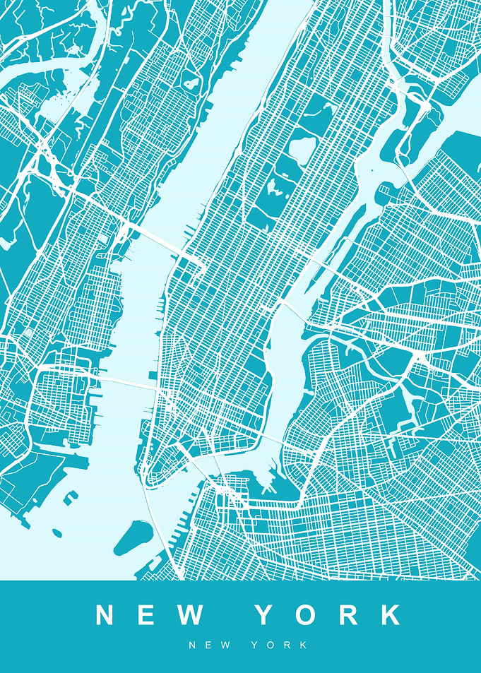 New York Map Blue Color