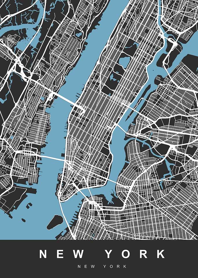 New York Map Black Color