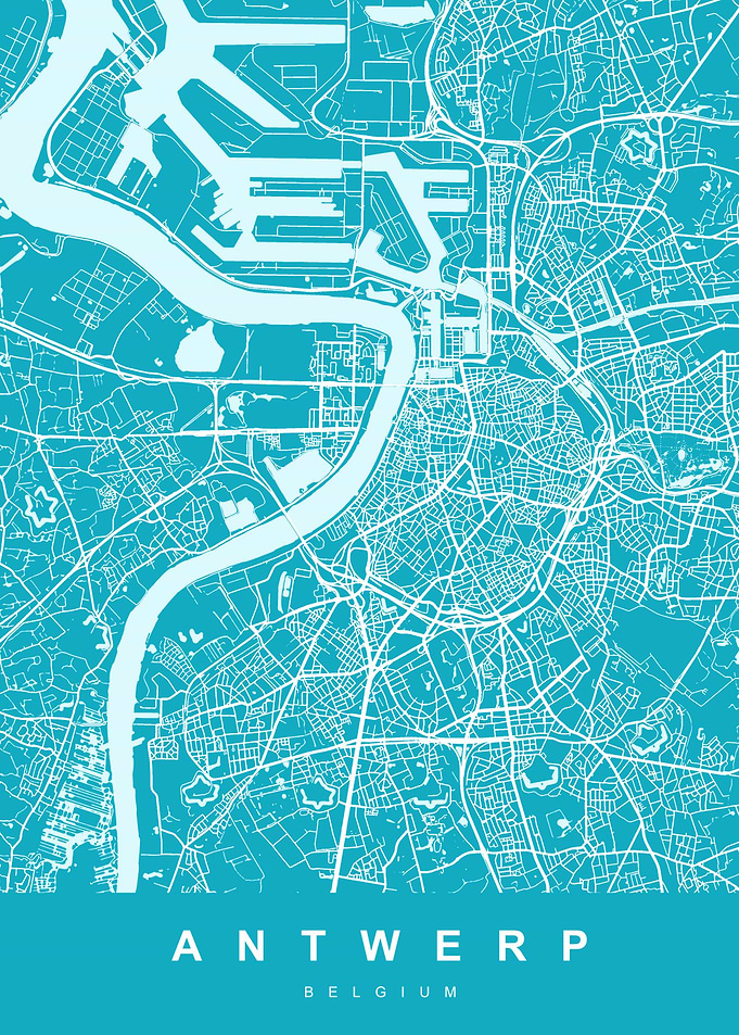 Map Antwerp Belgium Blue