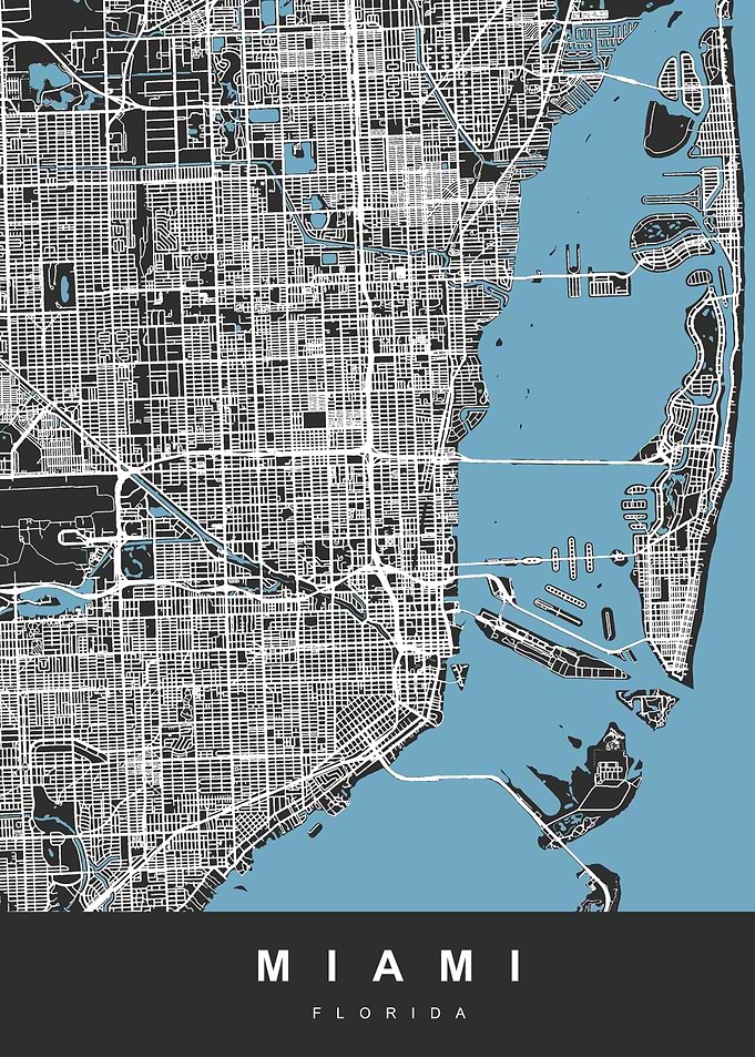 Miami Florida Map Black