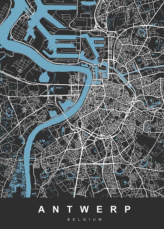 Map Antwerp Belgium Black