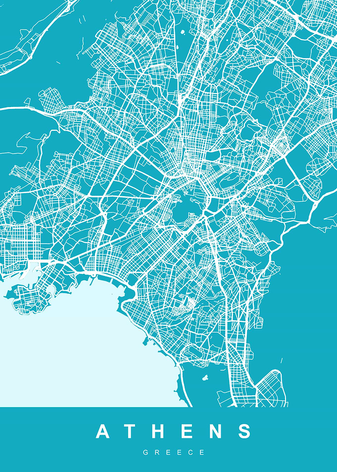 Map Athens Greece Blue