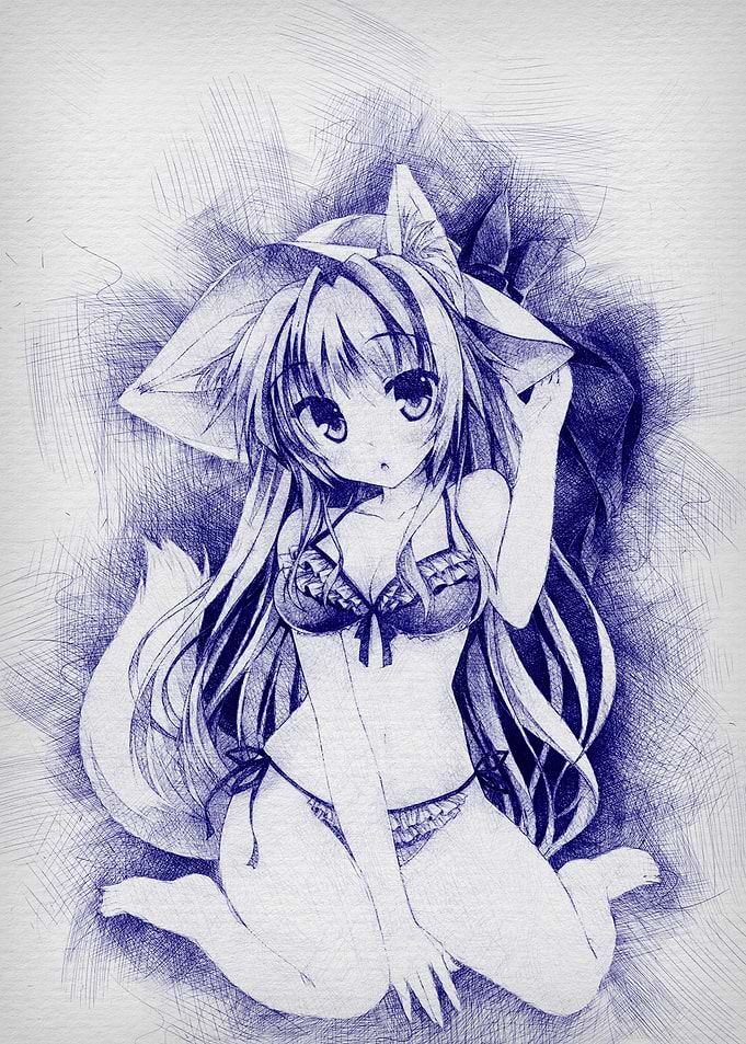 Anime Girl Pen Sketch