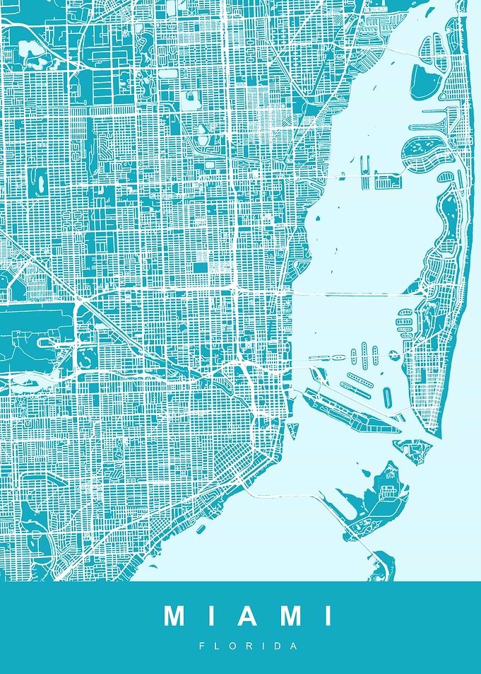 Miami Florida Map Blue