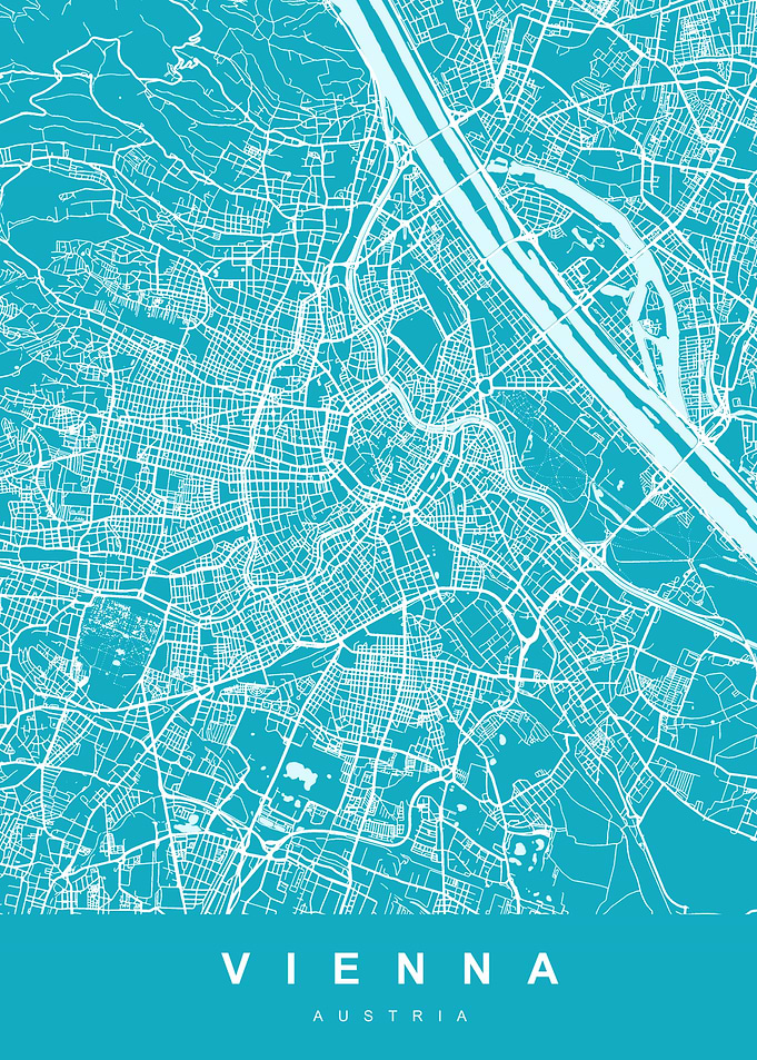 Vienna Map Austria Blue