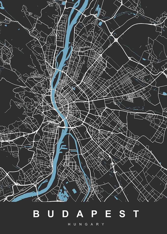 Map Budapest Hungary Black