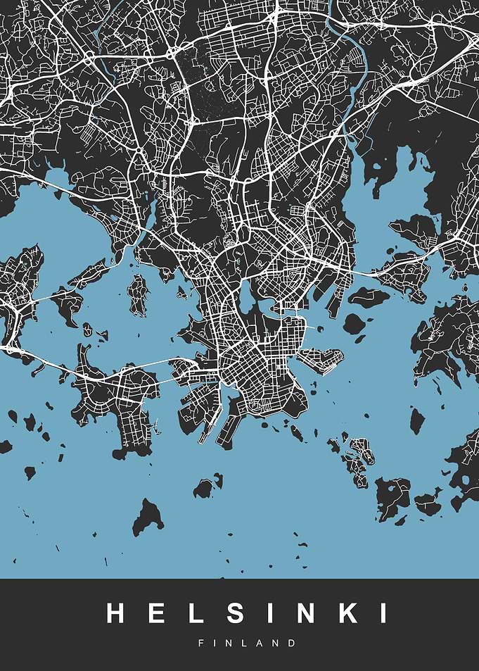 Map Helsinki Finland Black